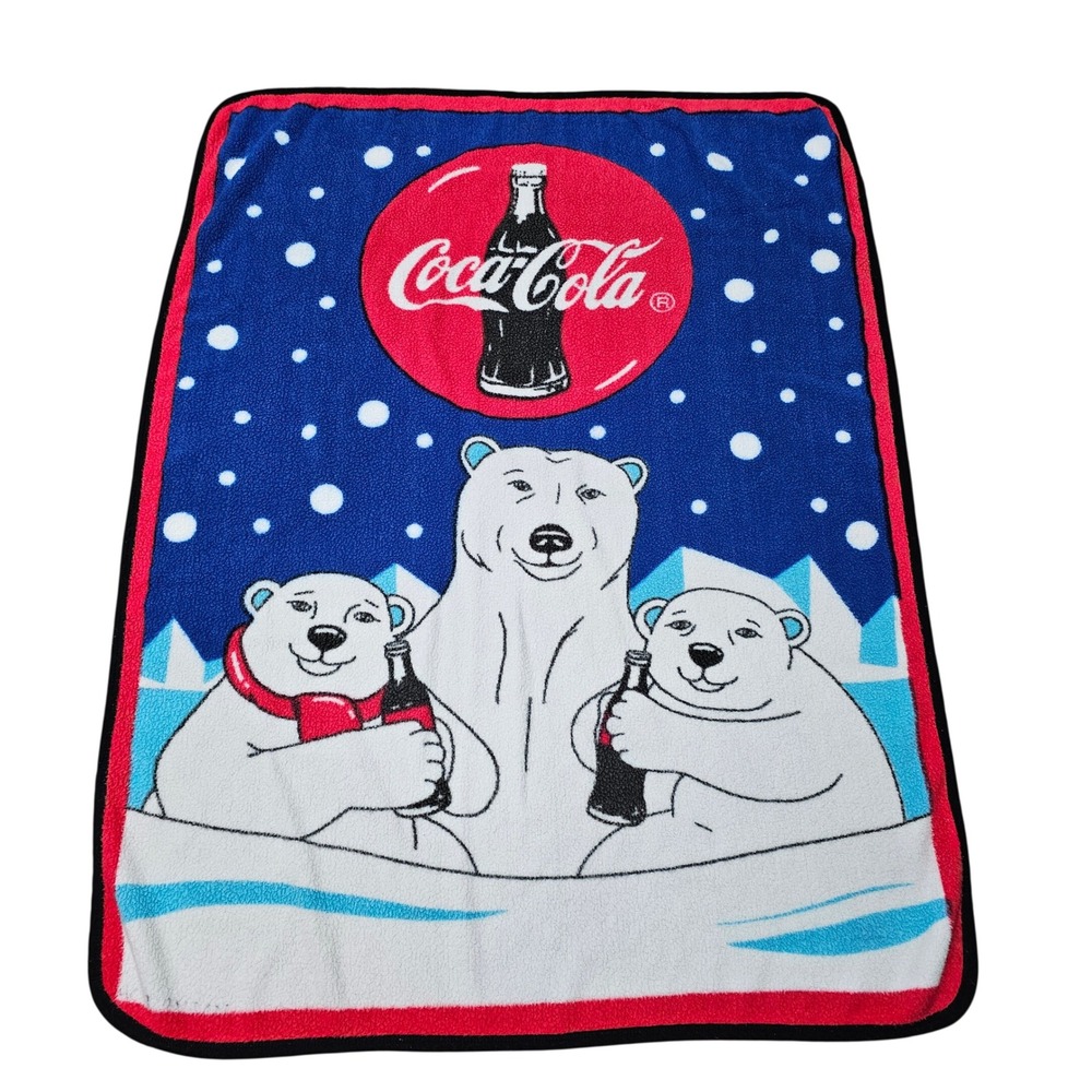 Vintage 1997 Coca-Cola Fleece Throw Blanket 45.5"x58" Polar‎ Bears